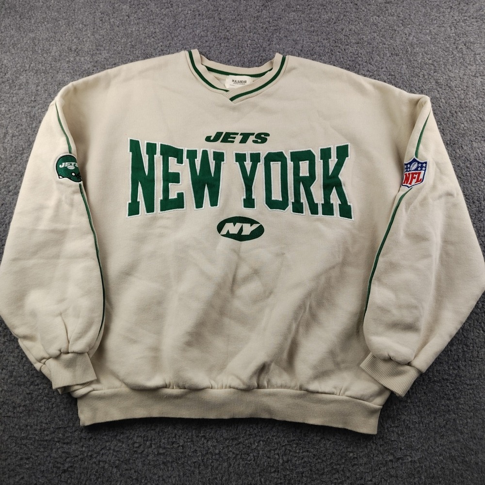 Pull&Bear NFL New York Jets Sweatshirt Cream Embroider XS Men & Women Oversized